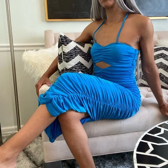 Fashion Nova | Dresses | Fashion Nova Coming In Ruched Blue Maxi Dress